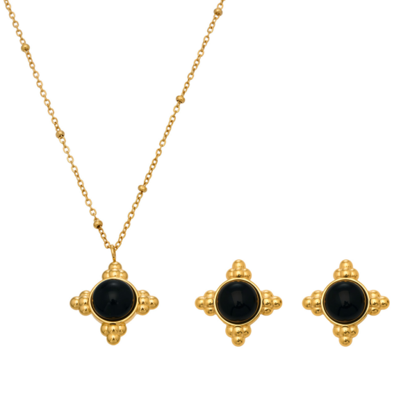 Natural black agate necklace 18K gold