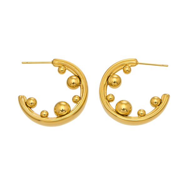 C-shaped small round earrings 18K gold