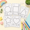 Shapes Coloring Pages for Preschool Learning | Printable Pack Preview collage of preschool shapes coloring pages with easy-to-color basic shape designs