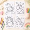 Preview collage of free unicorn coloring pages sample pack with simple preschool-friendly unicorn designs