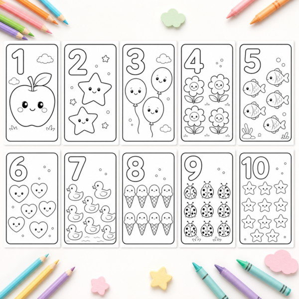 Number Coloring Pages 1–10 for Kids Ages 3–6 | Printable Pack Number Coloring Pages 1–10 for Kids Ages 3–6