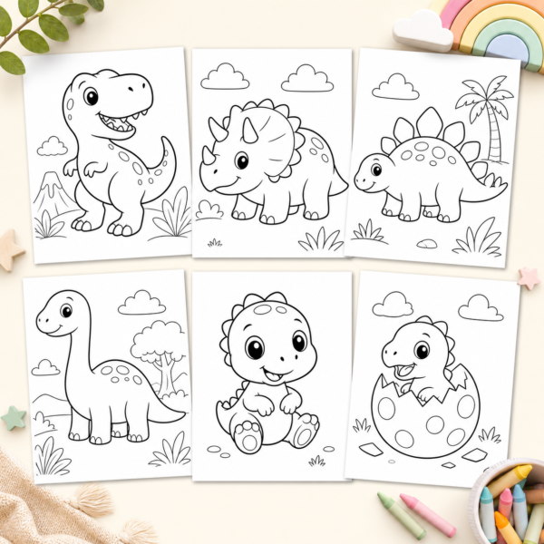 Preview of printable dinosaur coloring pages for young kids
