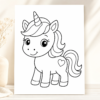 Close-up printable unicorn coloring page for preschool kids with simple bold-outline design