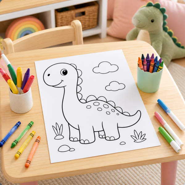 Printed dinosaur coloring page activity for kids ages 3–6