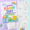 Rainy Day Printable Coloring Pack with simple black-and-white rainy day coloring pages and crayons