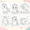 b- Preview of printable unicorn coloring pages for preschool kids