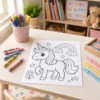 d- Printed unicorn coloring page activity for kids ages 3–6