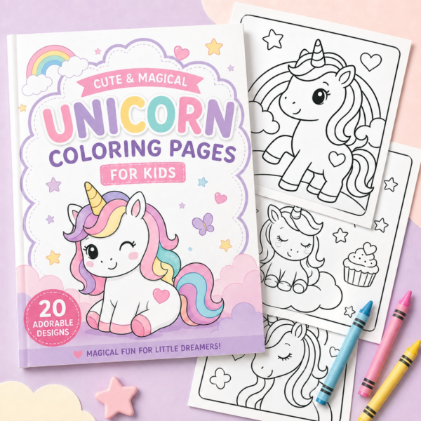 Easy unicorn coloring pages printable pack for kids ages 3–6